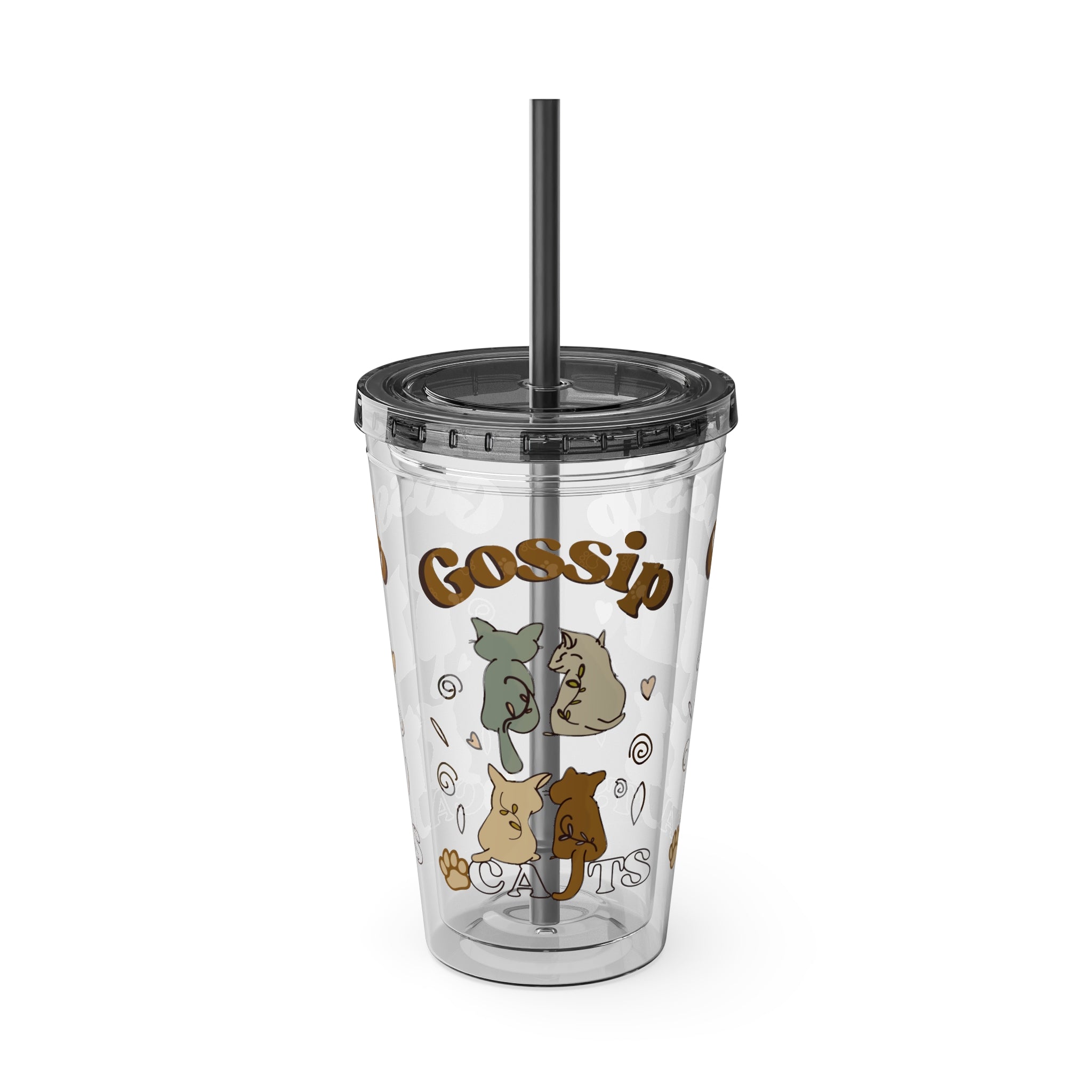Sunsplash 16oz Tumbler with Straw - Cute Animal Gossip Design