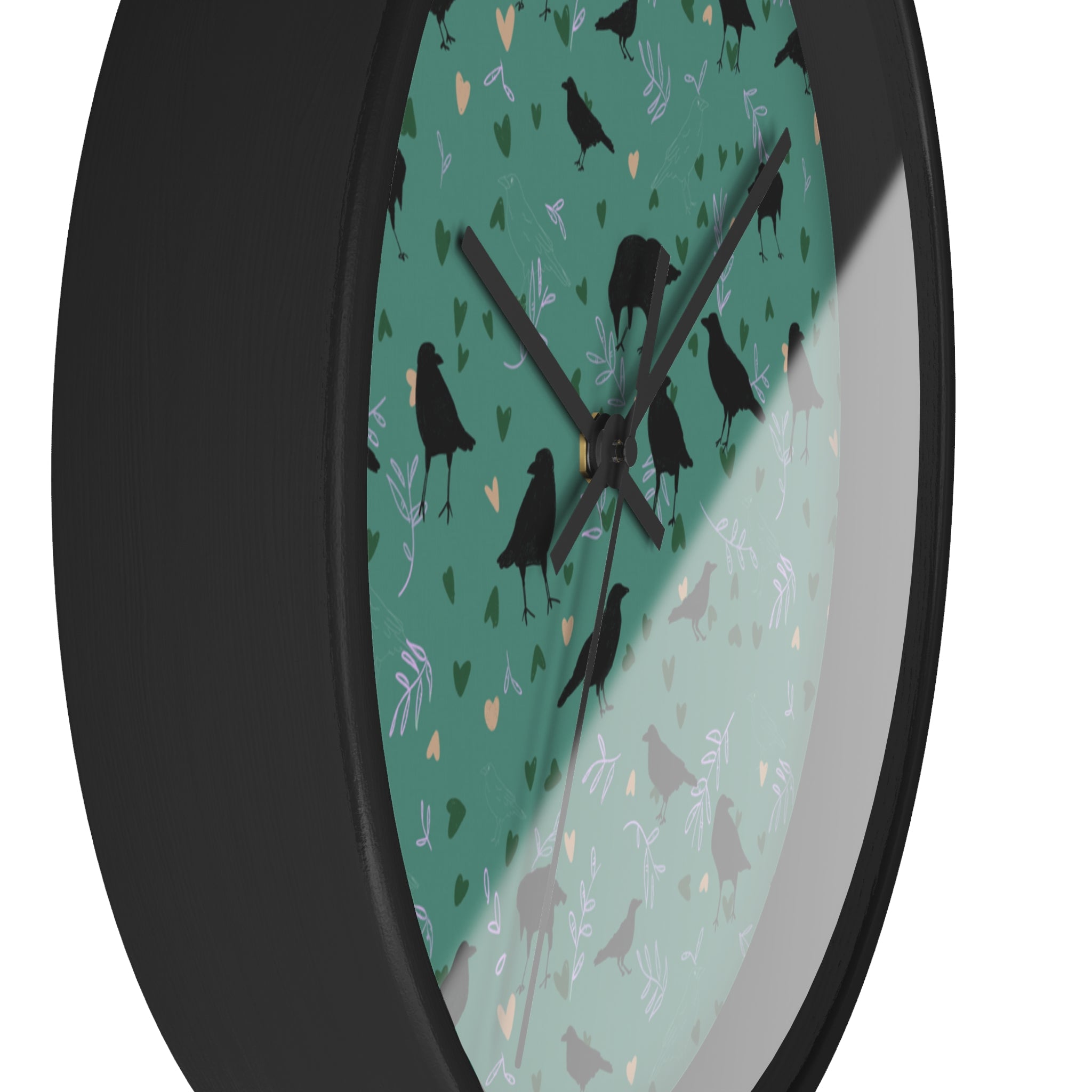 🕰️ Raven Rhythm – Forest Green Art Clock