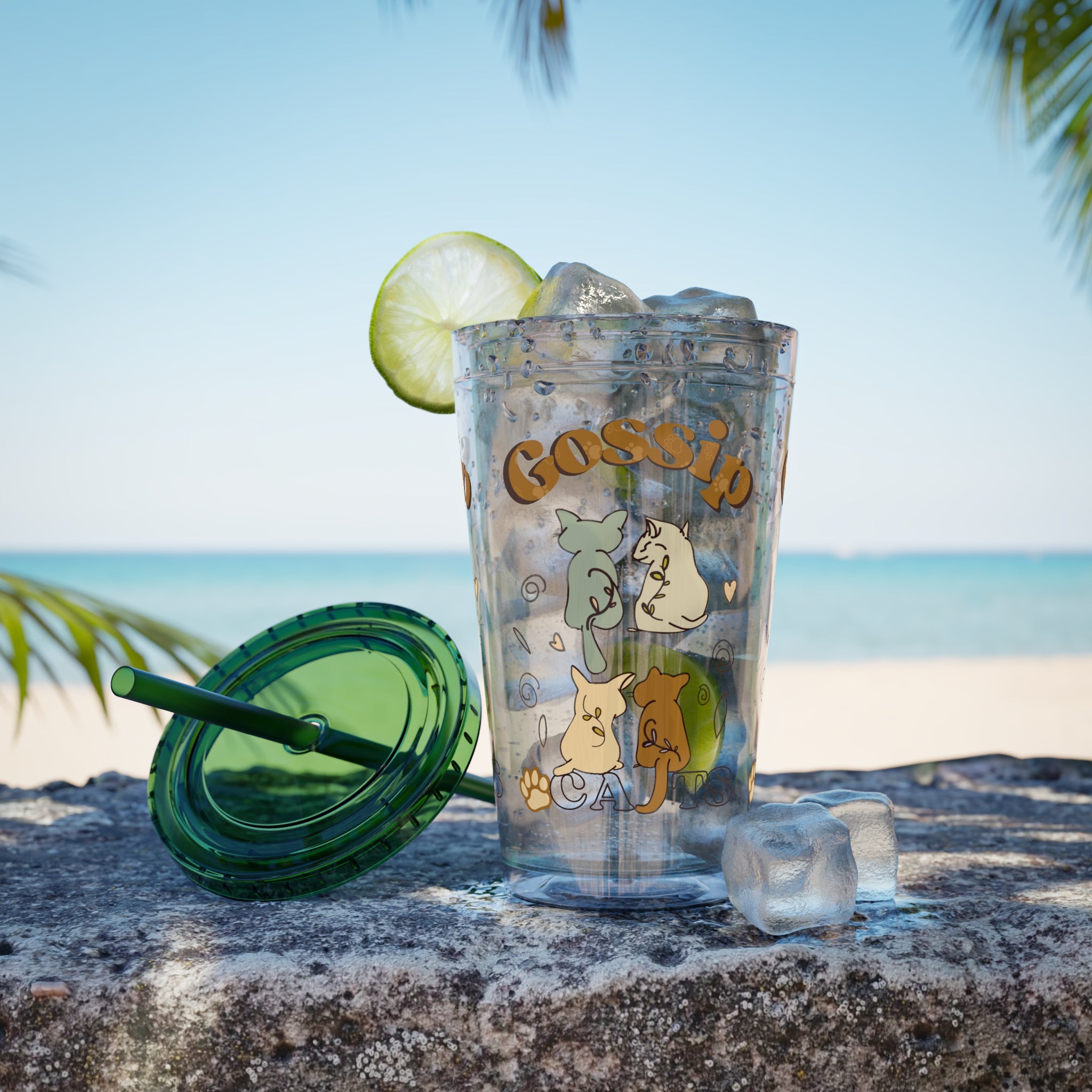 Sunsplash 16oz Tumbler with Straw - Cute Animal Gossip Design