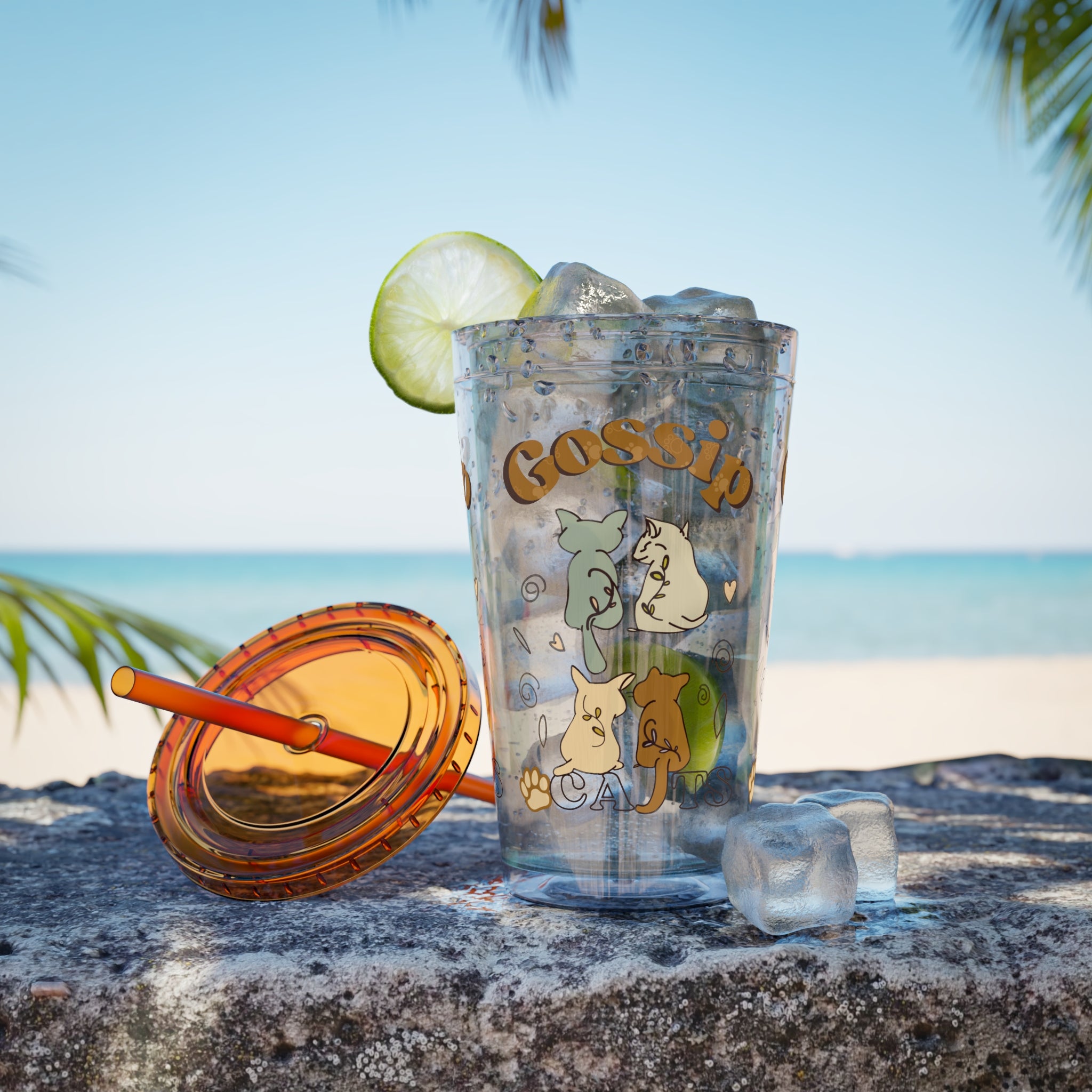 Sunsplash 16oz Tumbler with Straw - Cute Animal Gossip Design