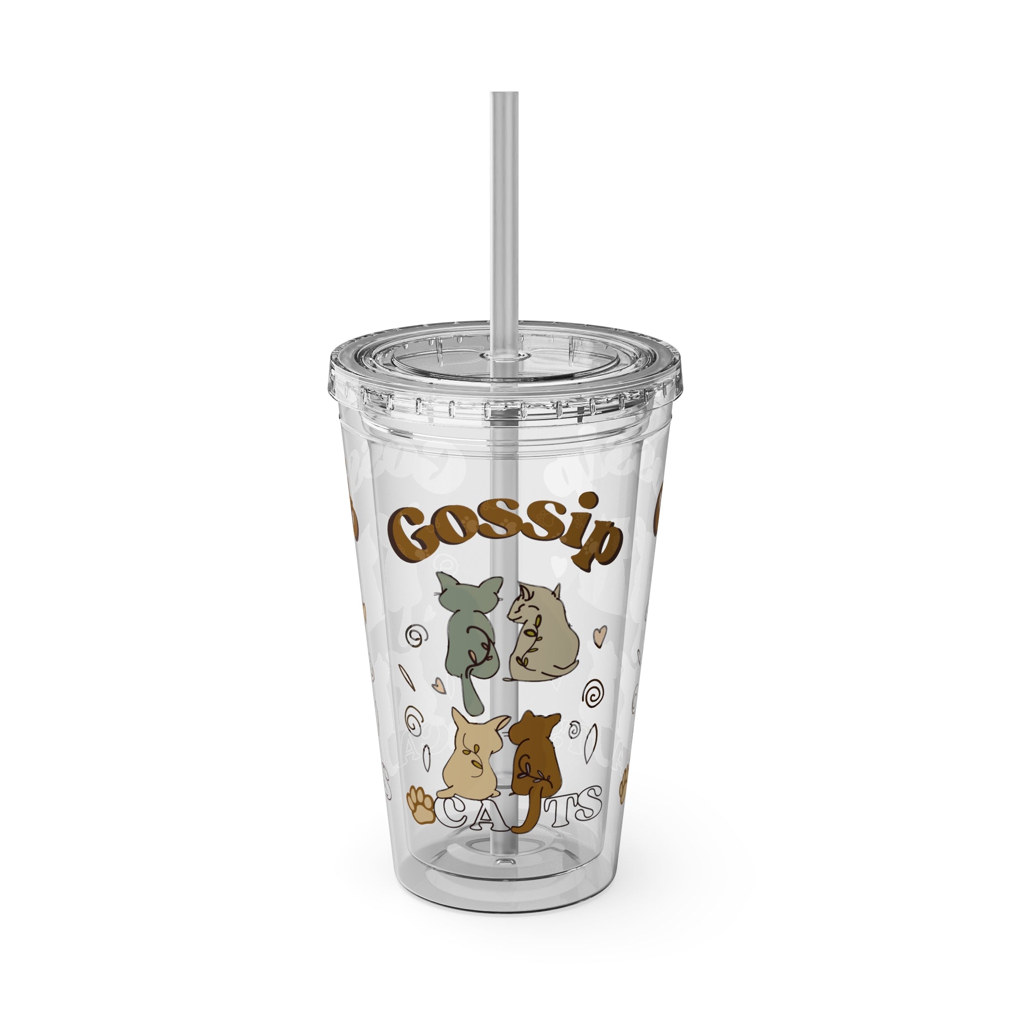 Sunsplash 16oz Tumbler with Straw - Cute Animal Gossip Design