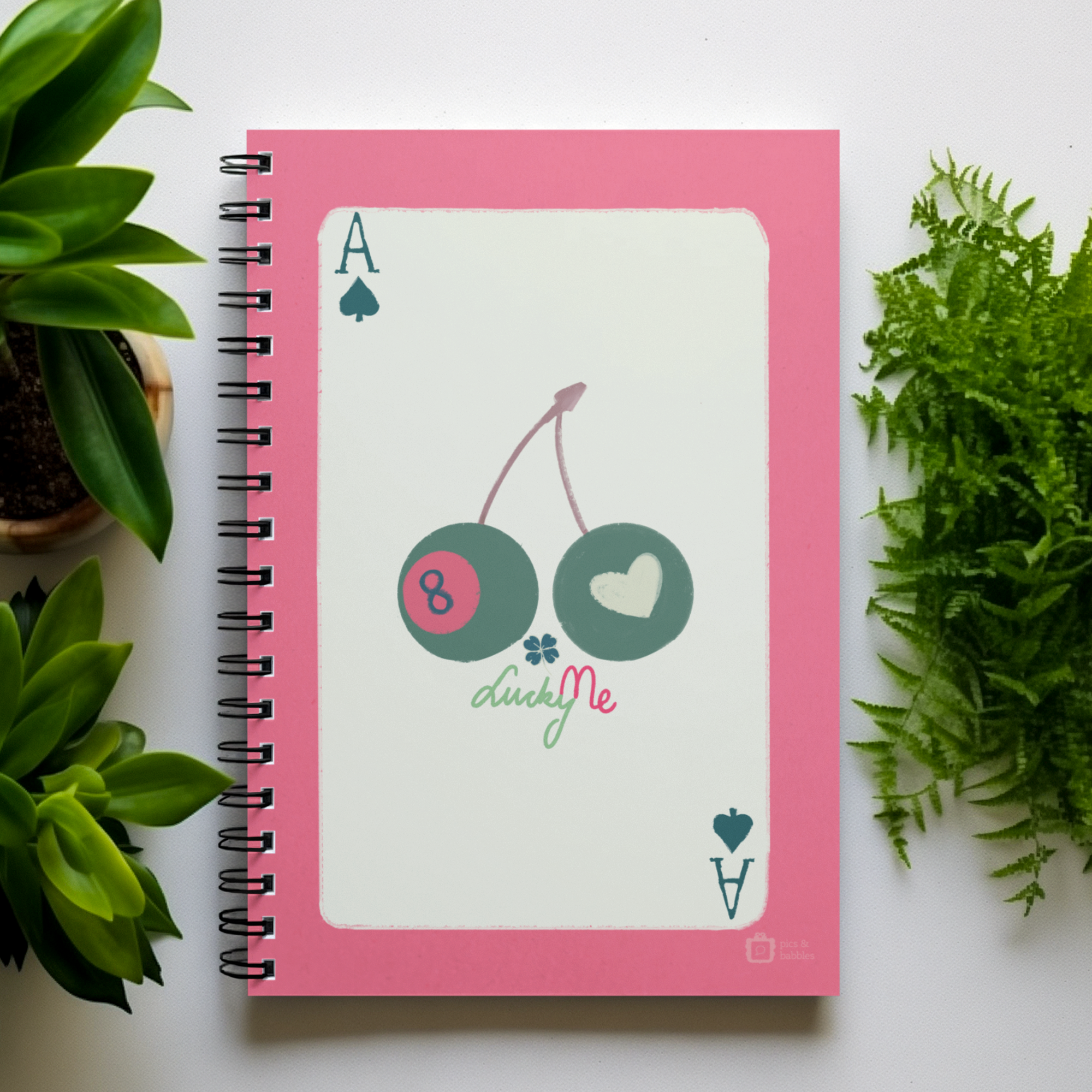 🎱 Lucky Me Spiral Notebook Pink