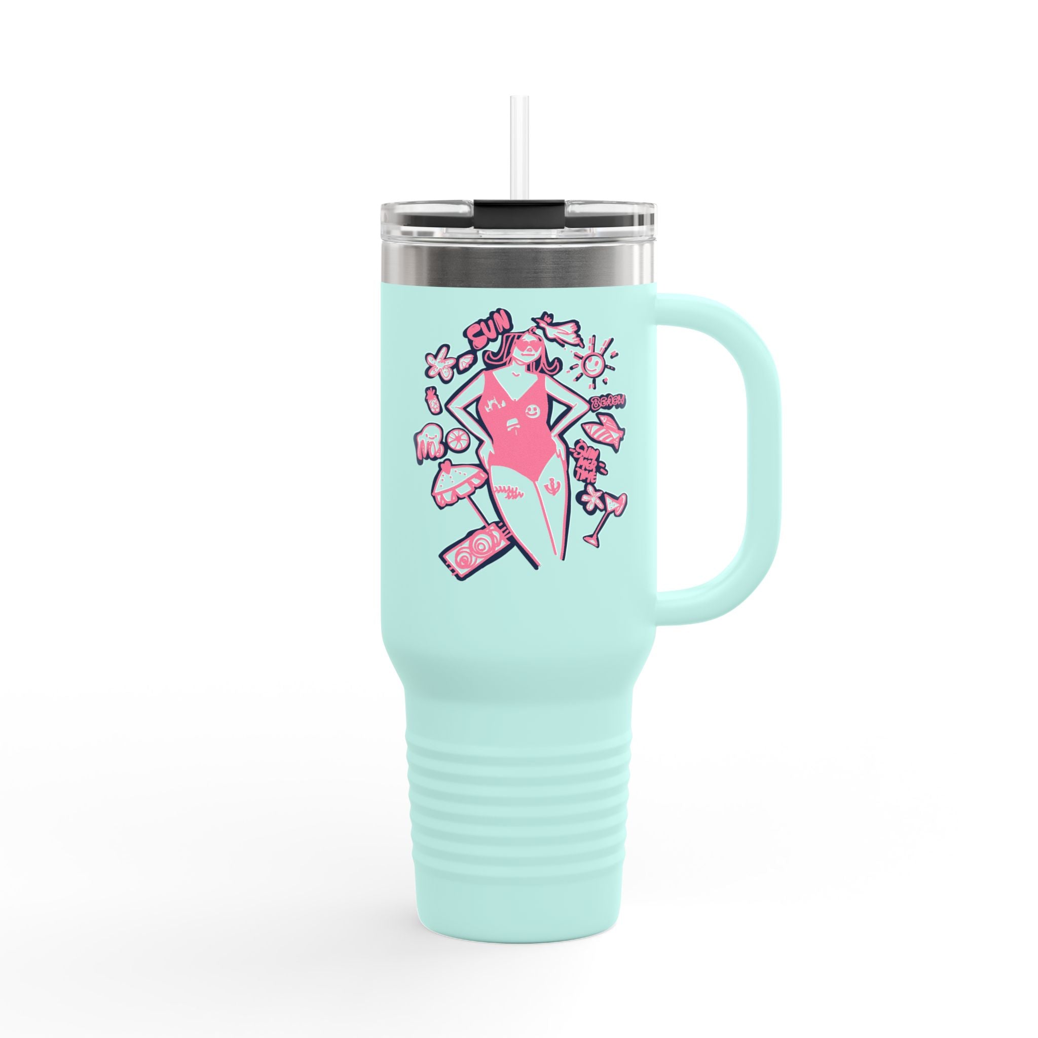 Aqua mint tumbler with candy pink &