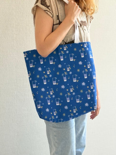 blue aesthetic tote bag illustration pattern everyday accessory
