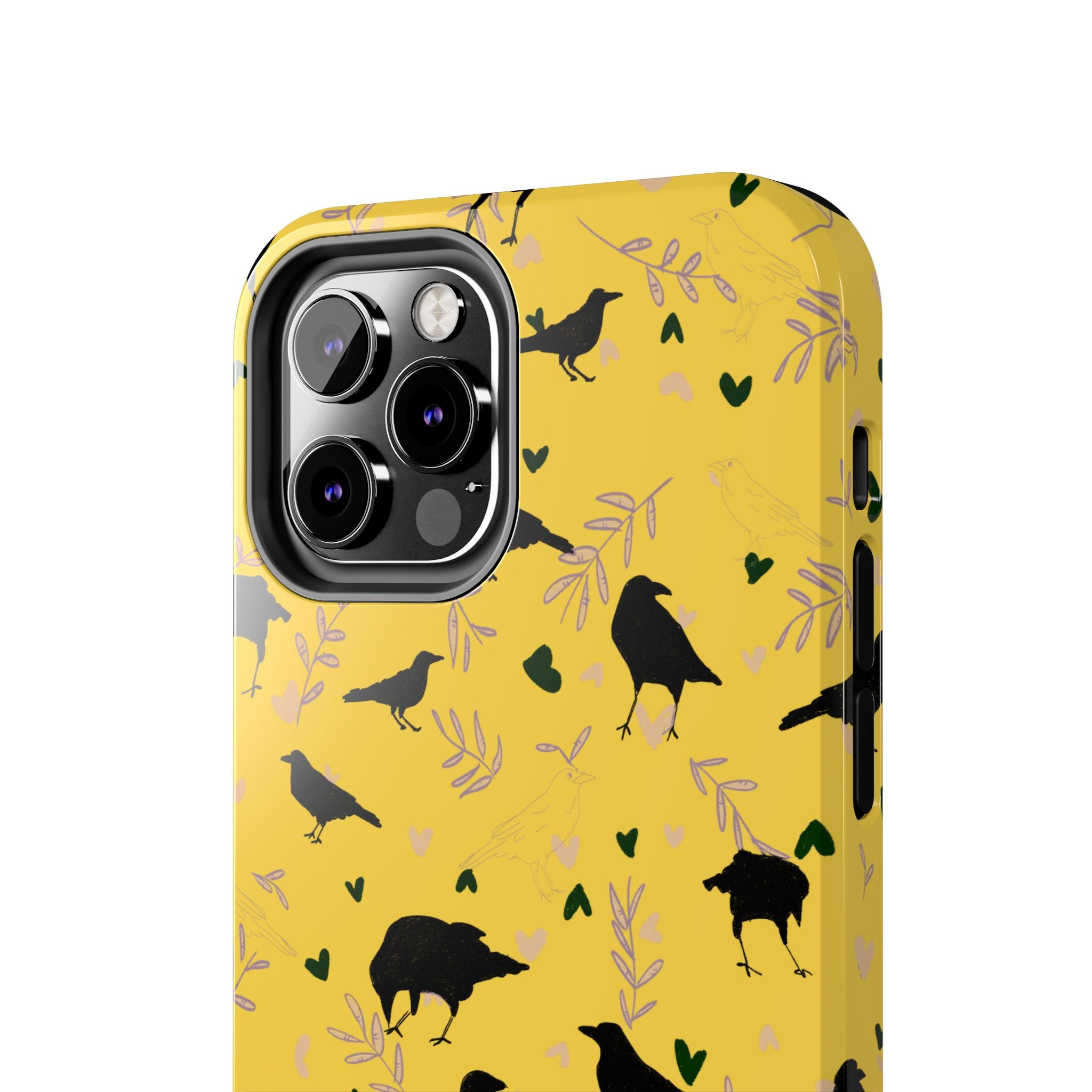 🖤 Raven Rapture – Black Bird Botanical iPhone Case