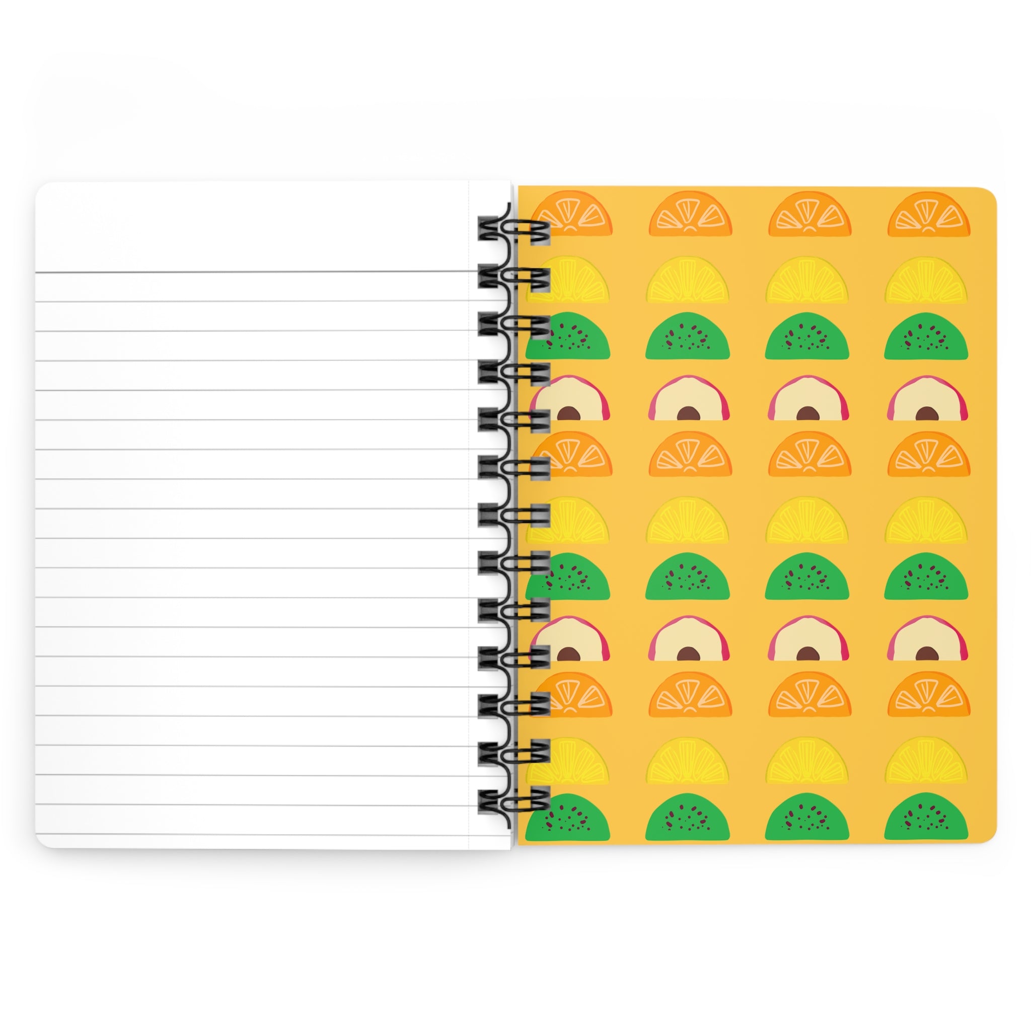 🍓 Tutti Frutti 5"x7" Spiral Notebook – Yellow Fruit Pattern Journal with Glossy Hardcover