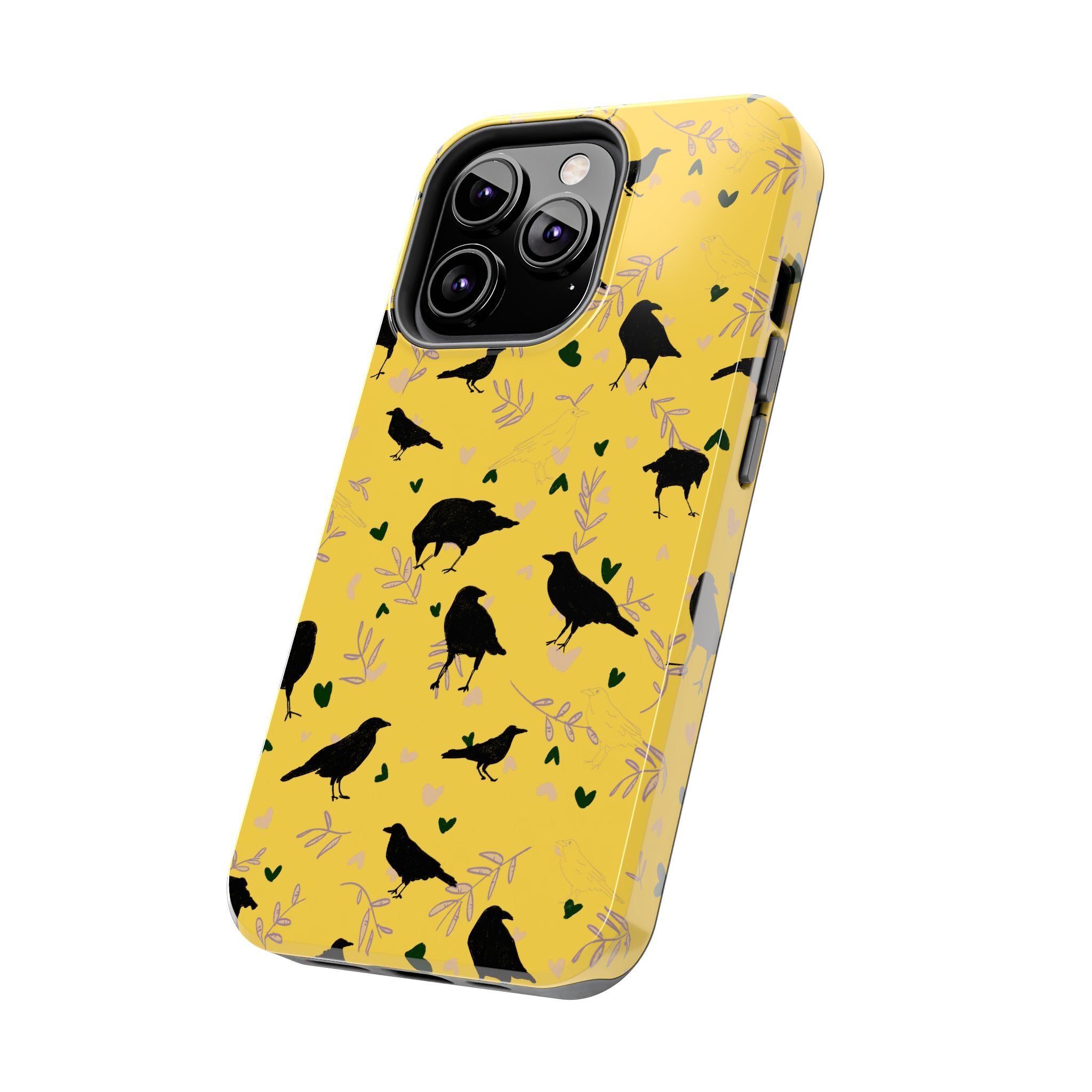 🖤 Raven Rapture – Black Bird Botanical iPhone Case