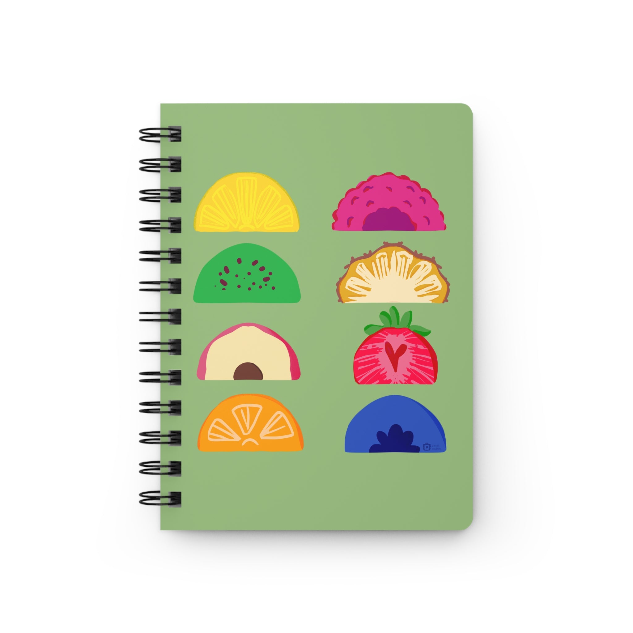 🍓 Tutti Frutti 5"x7" Spiral Notebook – Green Fruit Pattern Journal with Glossy Hardcover