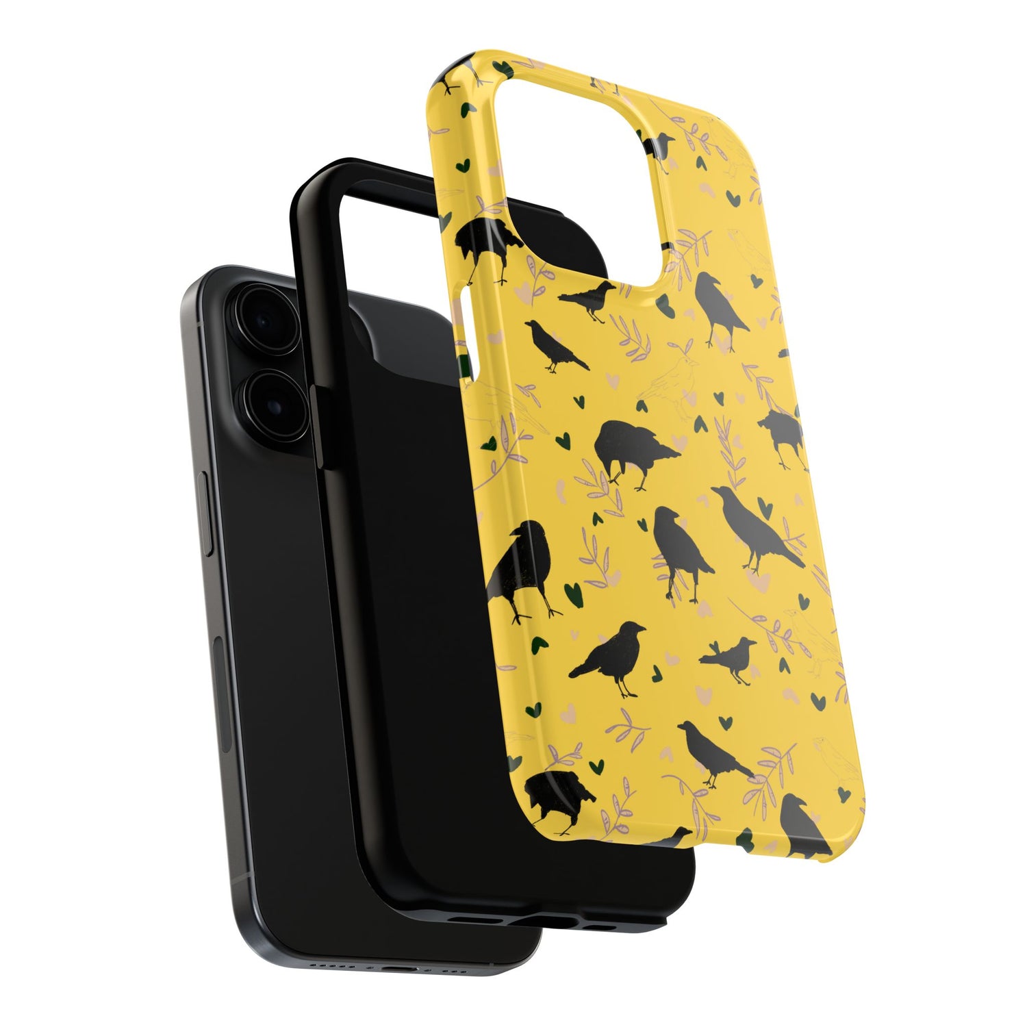 🖤 Raven Rapture – Black Bird Botanical iPhone Case