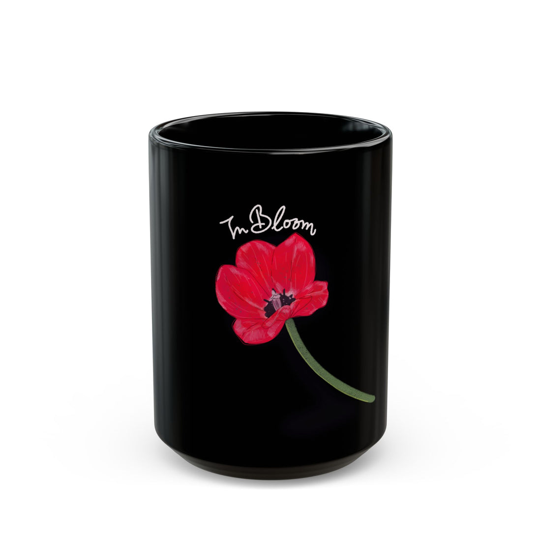 🌺 In Bloom – Black Ceramic Mug with Red Poppy (11oz / 15oz)