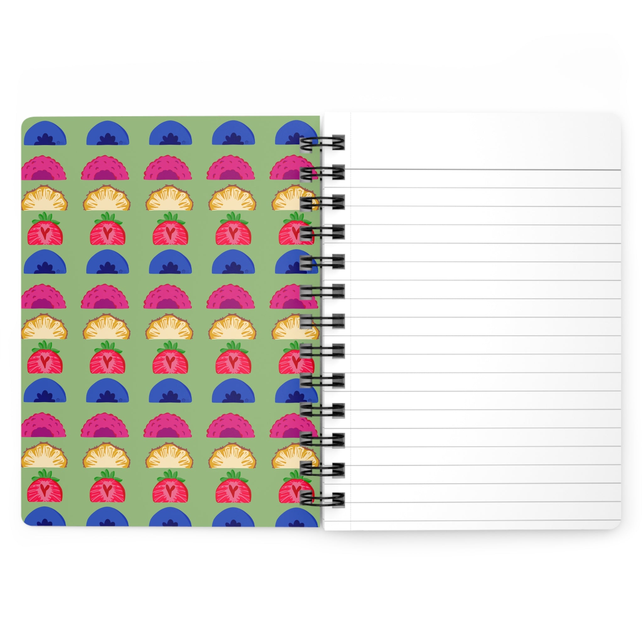 🍓 Tutti Frutti 5"x7" Spiral Notebook – Green Fruit Pattern Journal with Glossy Hardcover
