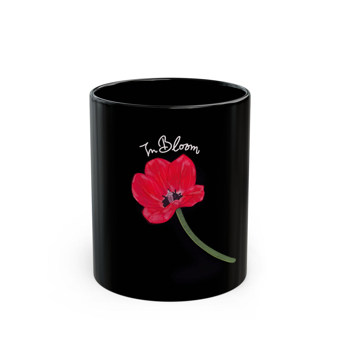 🌺 In Bloom – Black Ceramic Mug with Red Poppy (11oz / 15oz)