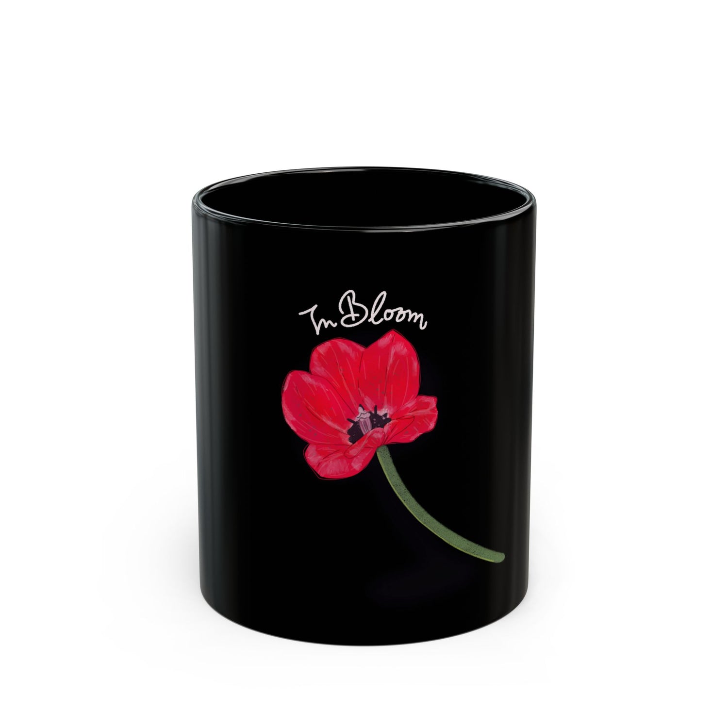🌺 In Bloom – Black Ceramic Mug with Red Poppy (11oz / 15oz)