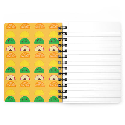 🍓 Tutti Frutti 5"x7" Spiral Notebook – Yellow Fruit Pattern Journal with Glossy Hardcover
