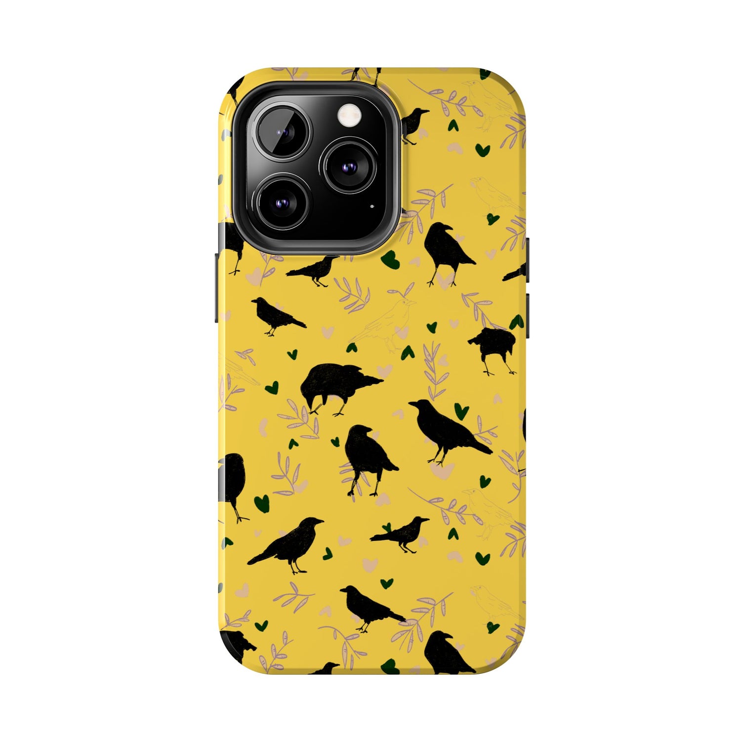🖤 Raven Rapture – Black Bird Botanical iPhone Case