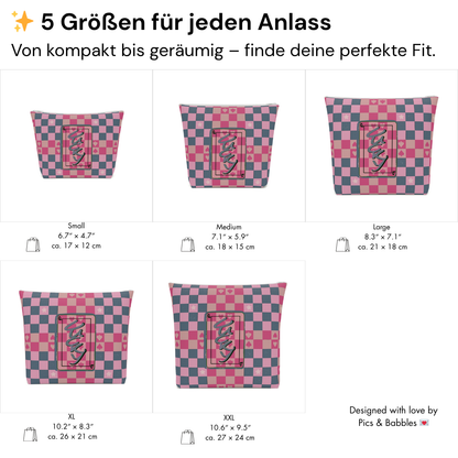 Von kompakt bis geräumig – welche Größe passt zu dir? | Visualisierte Info zu den Maßen in Deutsch für einfaches Vergleichen.