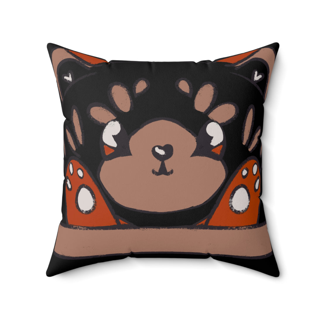 Double-sided red panda throw pillow showing a cute panda face in light and dark backgrounds.