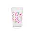 Colorful 16oz pint glass with playful cherry pattern and dotted design on clear glass