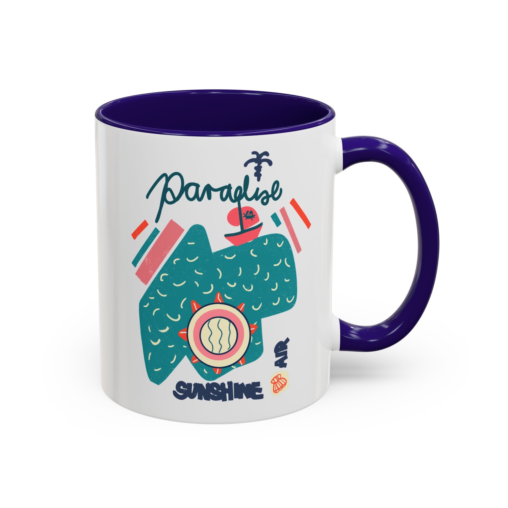 Retro tropical coffee mug with colorful handle