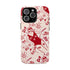 Glossy phone case with red summer doodles on cream background – sun girl, beach motifs, cocktails and sketchbook vibe