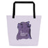 Purple illustrated cat tote bag with the phrase “It smells fishy” – playful, sassy design on light lilac background