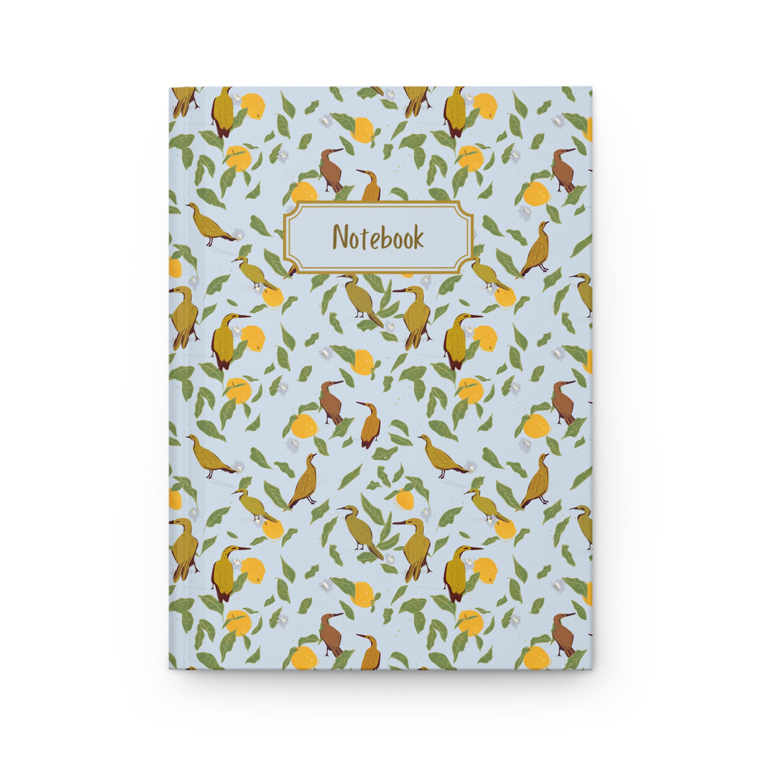 soft blue bird and lemon floral notebook cover