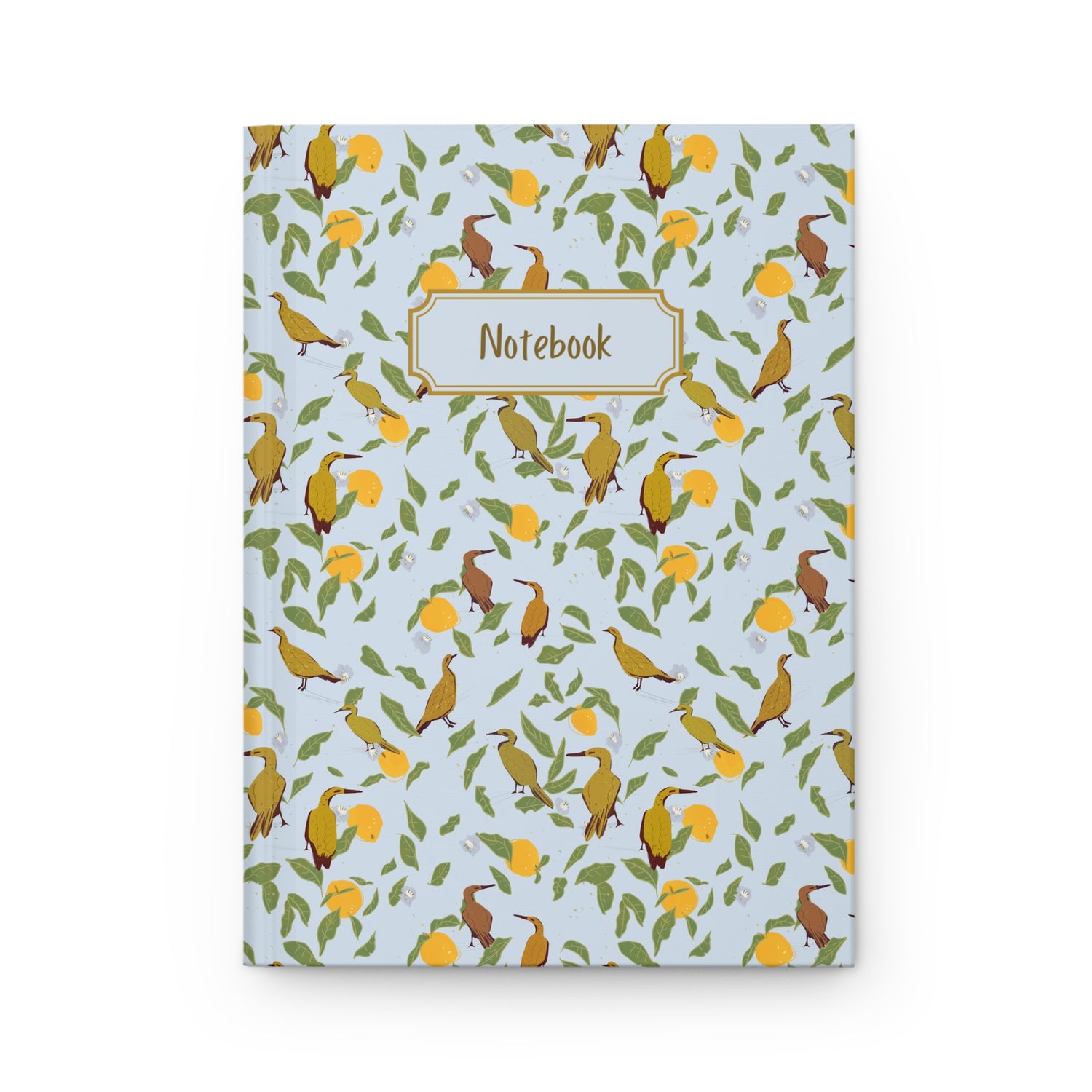 soft blue bird and lemon floral notebook cover