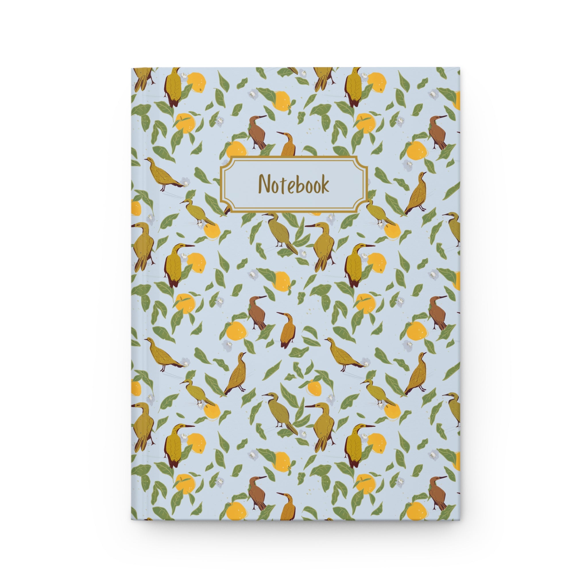 soft blue bird and lemon floral notebook cover