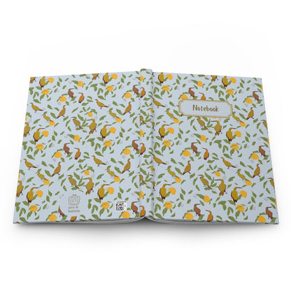 open soft blue floral notebook bird and lemon pattern spread