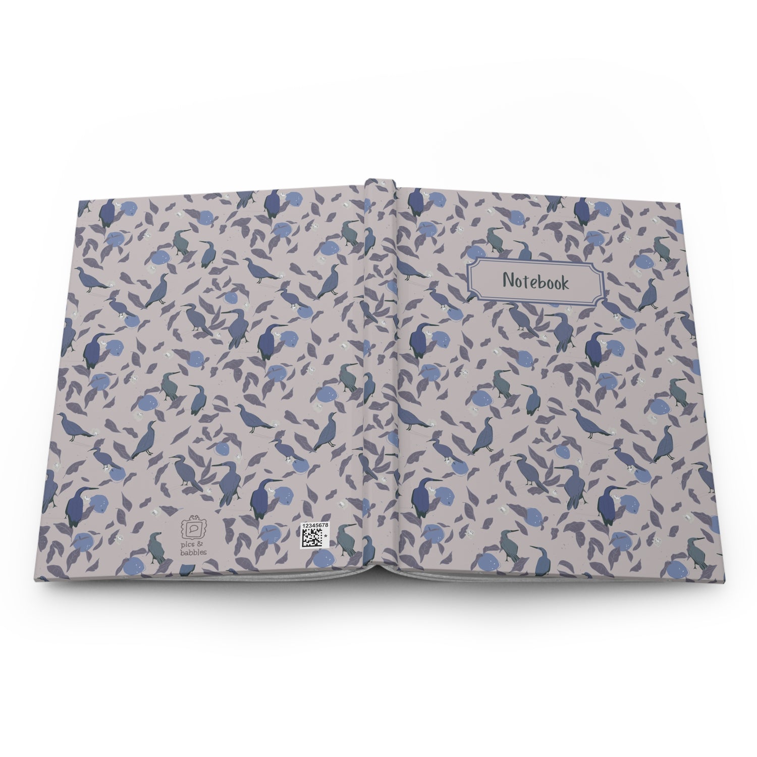 open soft blue floral notebook bird and lemon pattern spread
