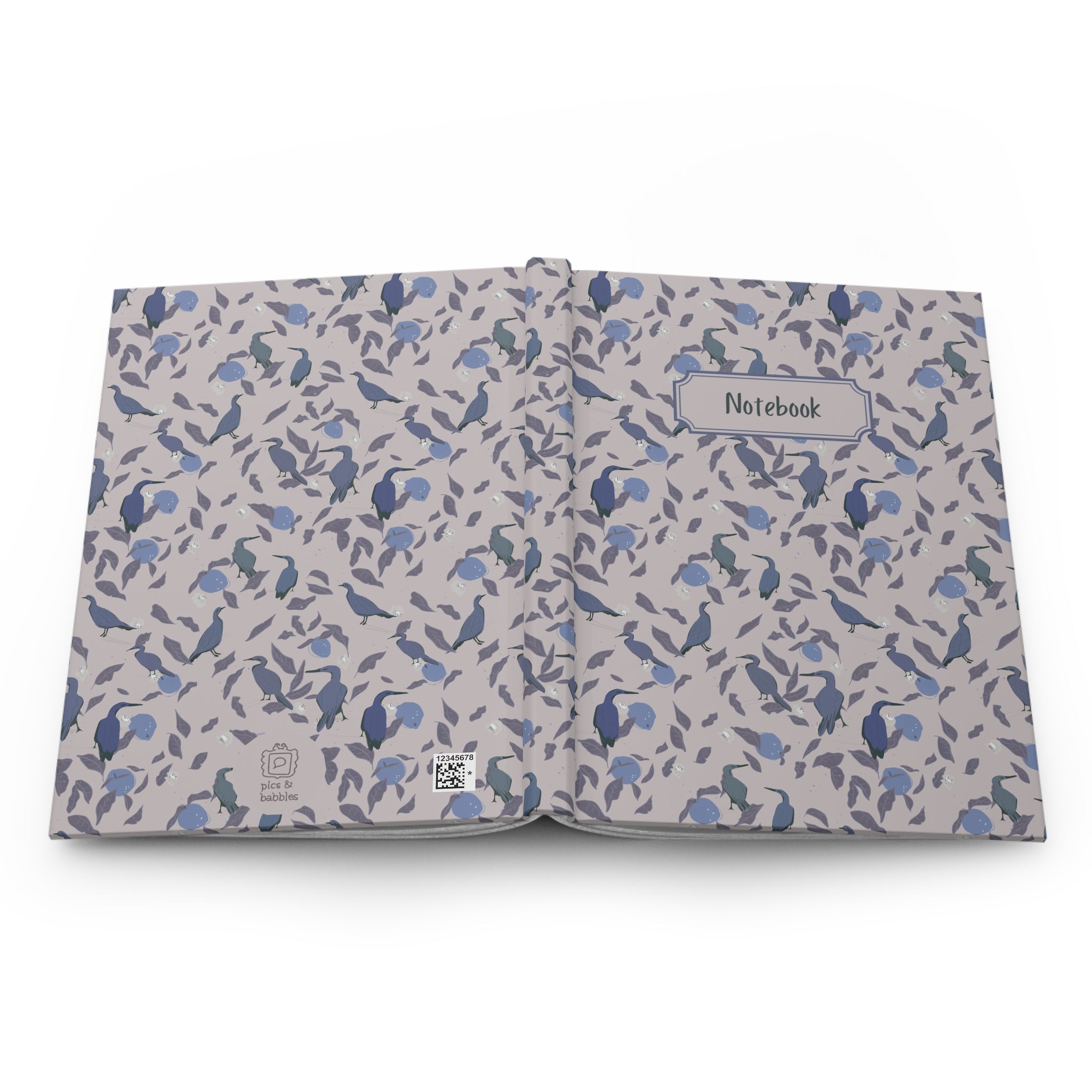 open soft blue floral notebook bird and lemon pattern spread
