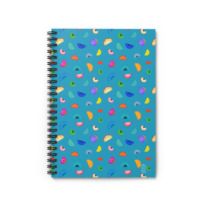 Tutti Frutti spiral notebook in teal blue with colorful fruit illustrations and citrus slices. Fun and vibrant stationery gift.